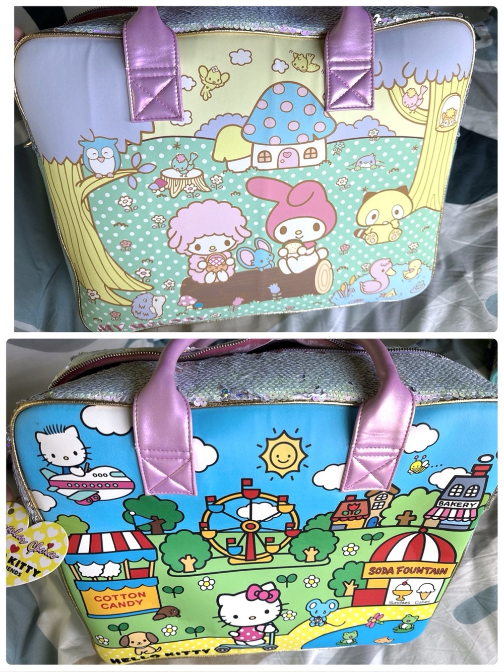 Irregular Choice Flip Sparkle Hello Kitty My Melody 2 side Friendship Travel Bag